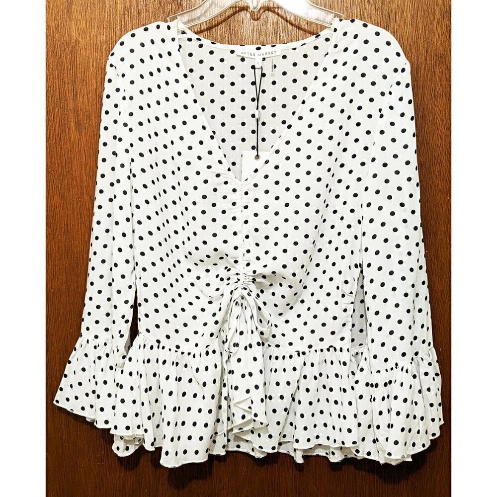 After Market Polka Dot Ruffle Blouse S NWT